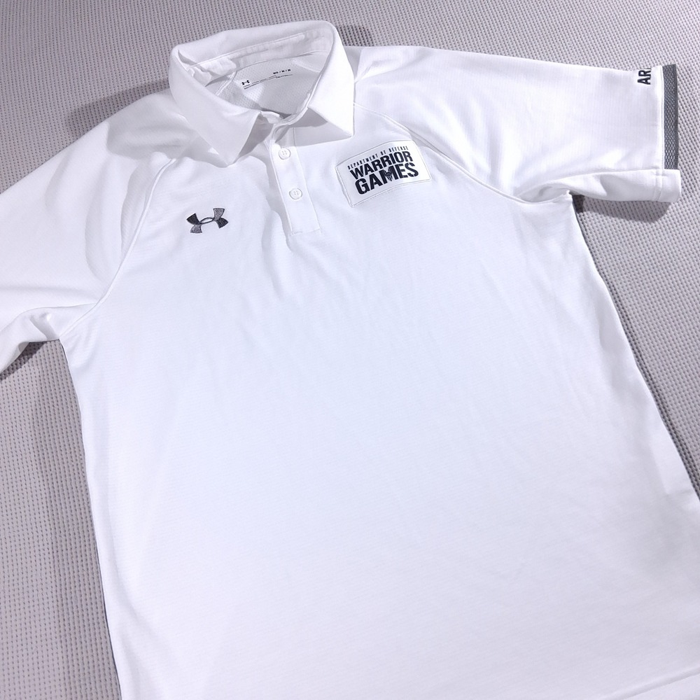 Under Armour Mens Warrior Games Army HeatGear Polo Shirt White MED Performance